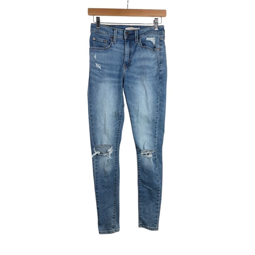 Levi's 721 Jeans High Rise Skinny Jeans Size 25 Distressed Blue Denim Womens